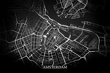 Amsterdam - Abstracte Plattegrond  in Zwart Wit van Art By Dominic