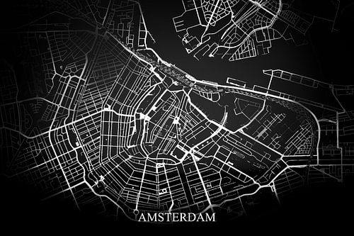 Amsterdam - Abstracte Plattegrond  in Zwart Wit