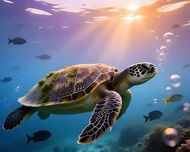 Turtle and sunset by Jean Pierre