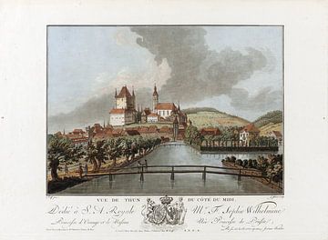 Thun, vanuit het zuiden; Kleur kopergravure van Atelier Liesjes