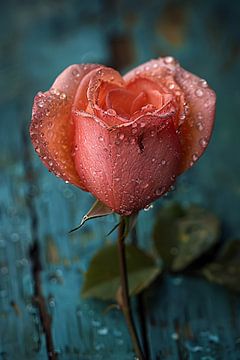 Roze Roos met Dauwdruppels van Art & Soul Creations