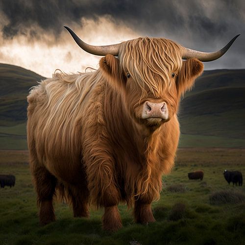 Schotse hooglander in veld