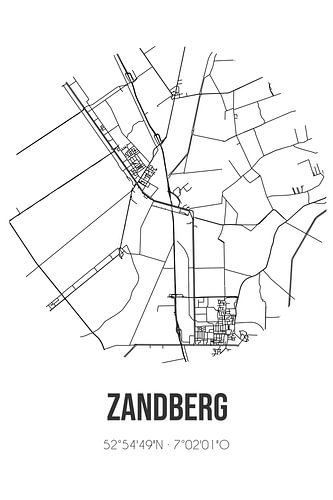 Zandberg (Drenthe) | Landkaart | Zwart-wit