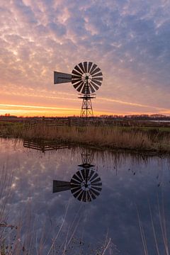 Moulin à vent américain au coucher du soleil à De Alde Feanen