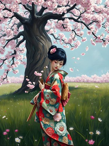 Geisha under the cherry blossoms by Jolique Arte