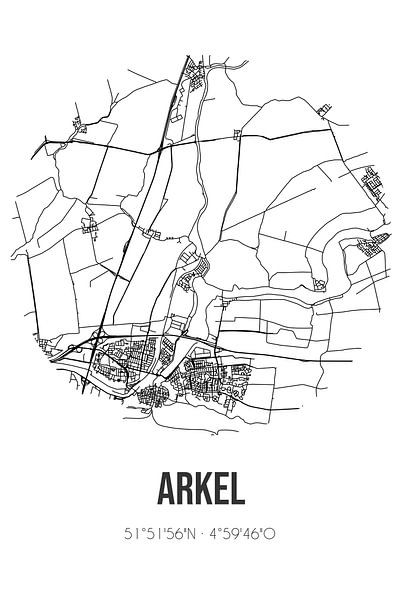 Arkel (Südholland) | Karte | Schwarz und Weiß von Ortsdrucke