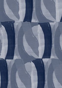 Retro patroon in blauw en wit op linnen. van Dina Dankers