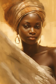 African woman wearing a shawl in gold and ochre by Steinfox Art