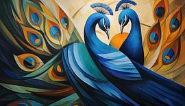 Abstract peacocks cubism panorama