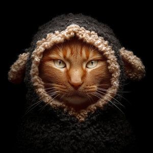 Eine orangefarbene Katze im schwarzen Schafspelz