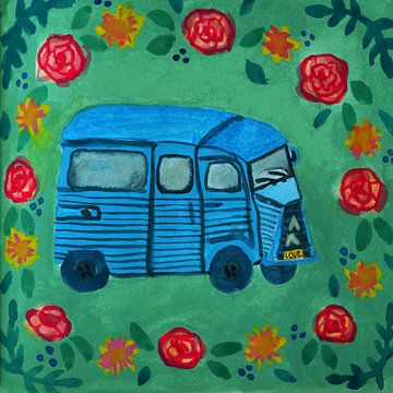 Vintage Citroën Bus mit Blumen H HY