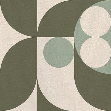 Bauhaus en retro 70s geïnspireerde geometrie in pastels. Groen en gebroken wit. van Dina Dankers