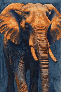 Orangefarbener Elefant auf Blau von But First Framing