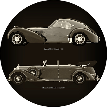 Bugatti 57-SC Atlantic 1938 en Mercedes 770-K Limousine 1938 van Jan Keteleer