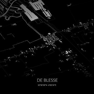 Zwart-witte landkaart van De Blesse, Fryslan. van Rezona