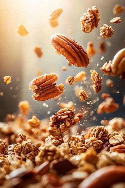 Nüsse und Müsli in der Luft – Dynamisch von Poster Art Shop