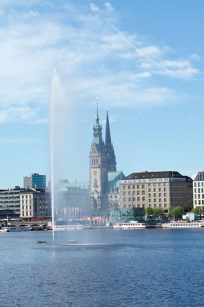 Binnenalster met waterfontein en Hamburg stadhuis, Hamburg, Duitsland, Europa, Hamburg, Duitsland van Torsten Krüger