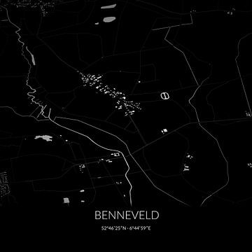 Zwart-witte landkaart van Benneveld, Drenthe. van Rezona