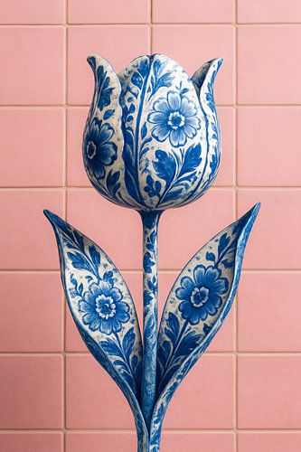 Delfts Blauwe Tulp op Roze Tegels van But First Framing