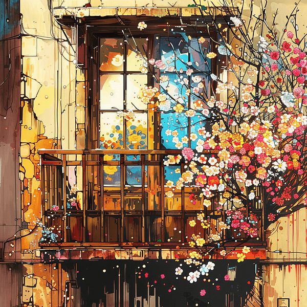 City Frühling Balkon Blüten Romantik Nostalgie von gm_designs