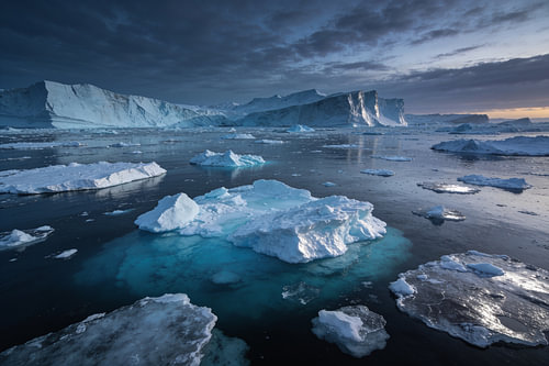 Sea Ice at Twilight – Cool Blue Art