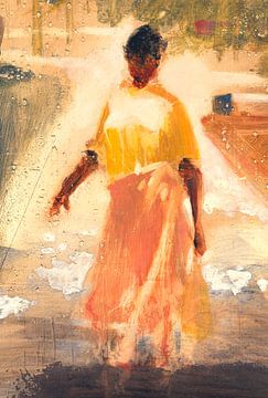 Vrouw in de zon, Curacao von Pieter Hogenbirk
