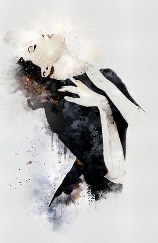 Mijn verlangen | Mooie vrouw in zwart wit aquarel