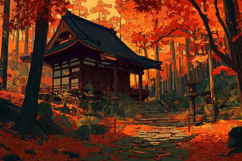 oosterse kunst kapel in het bos herfst