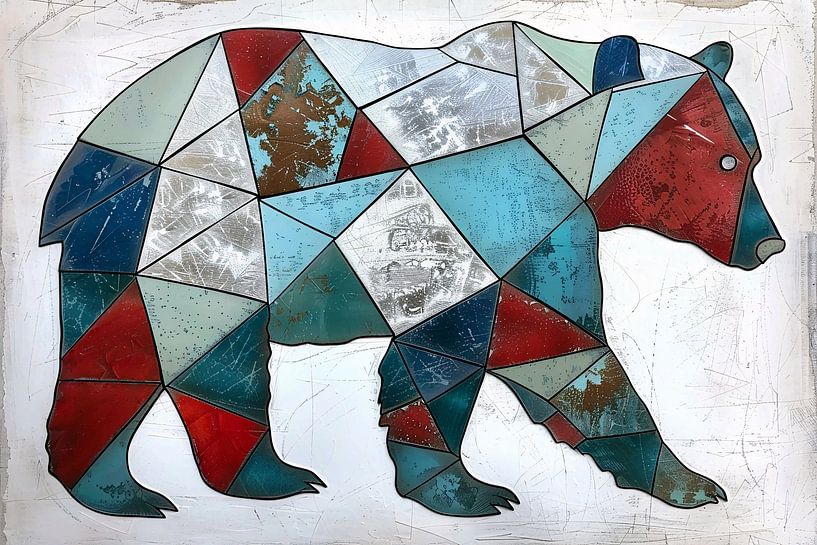 Geometric bear in colourful modern art by Art & Soul Creations
