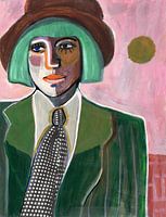 Portrait rose et vert