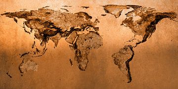 Bronzen wereldkaart, molaire projectie van Frans Blok - foto's, kunst en andere wanddecoratie
