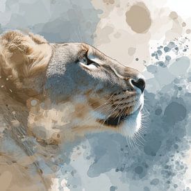 Lioness in Blue Paint Explosion of Strength and Tranquillity by Femea Art ai