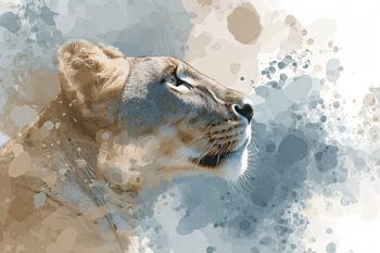 Lioness in Blue Paint Explosion of Strength and Tranquillity