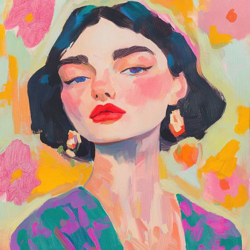 Gouache Mode Porträt Französisch Dame