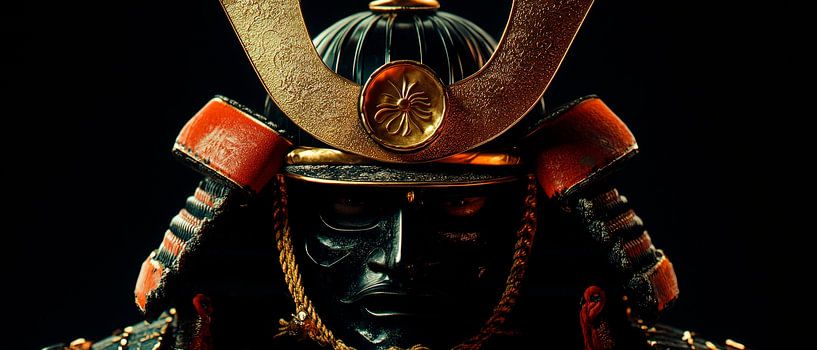 Samurai-Maske in Schwarz-Gold – Detailreich von Poster Art Shop