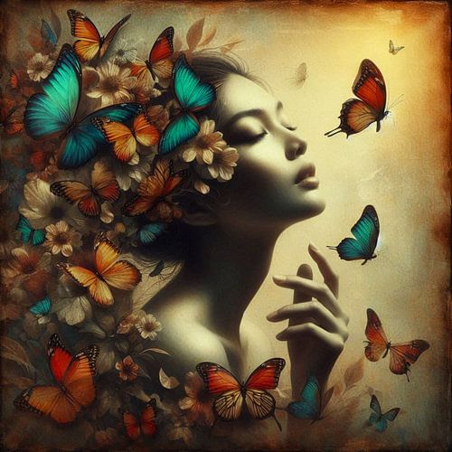portret van vrouw met vlinders