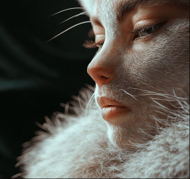 Cat Woman - human animal merge, sublime cat diva white fur by Florian Wunderling