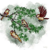 Birds on the tree branch - autumn picture