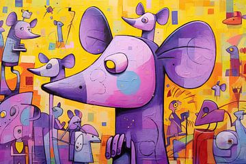 Malen von Mäusen Abstrakt | Schnurrhaare und Farbklänge von ARTEO Gemälde