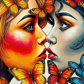 Ein Atemzug vor dem Kuss – Vom schillernden Verschmelzen zweier Frauen, ihrer Identitäten und inneren Welten im flüchtigen Moment vollkommener Nähe von AidasignArt