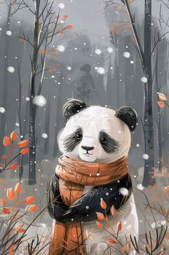 Panda in een winter Bos - kerst - sneeuw van Eva Lee