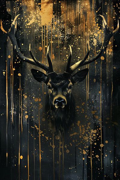 Mysterious stag with gold accents by Art & Soul Creations