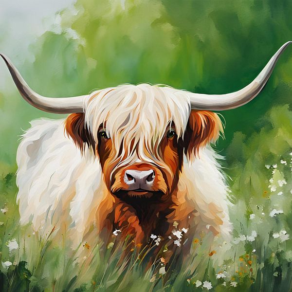 Green Nature Scottish Highlander Painting by ComfortQ