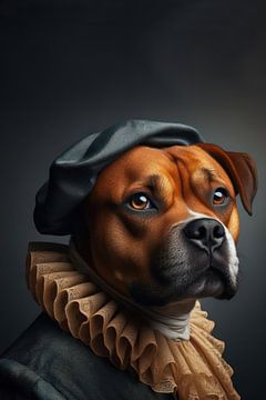 Staffordshire bull terrier renaissance portret van Ellen Van Loon