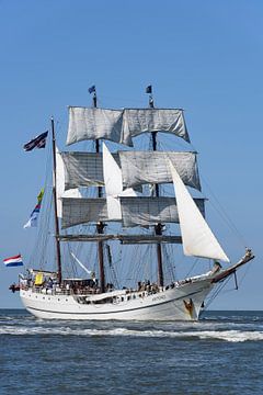 Triple masted barque Artemis classic sailing ship sailing on the Waddensea by Sjoerd van der Wal