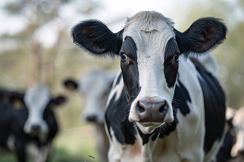 Schwarz-weiße Kuh in der Nähe auf der Wiese von Imperial Art House