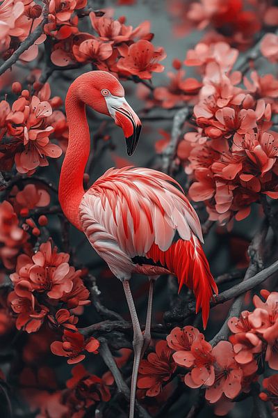 Flamingo in Rode Bloesem Exotische Elegantie van Eva Lee