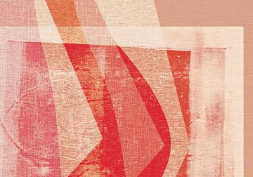 Abstracte vormen op linnen in rood, beige, roze. van Dina Dankers
