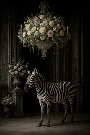 Zebra in black and white with floral splendour in colour by Kleurenrijk