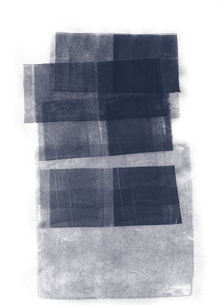 Abstracte blauwe en witte vlakken. Inkt, monotype. van Dina Dankers